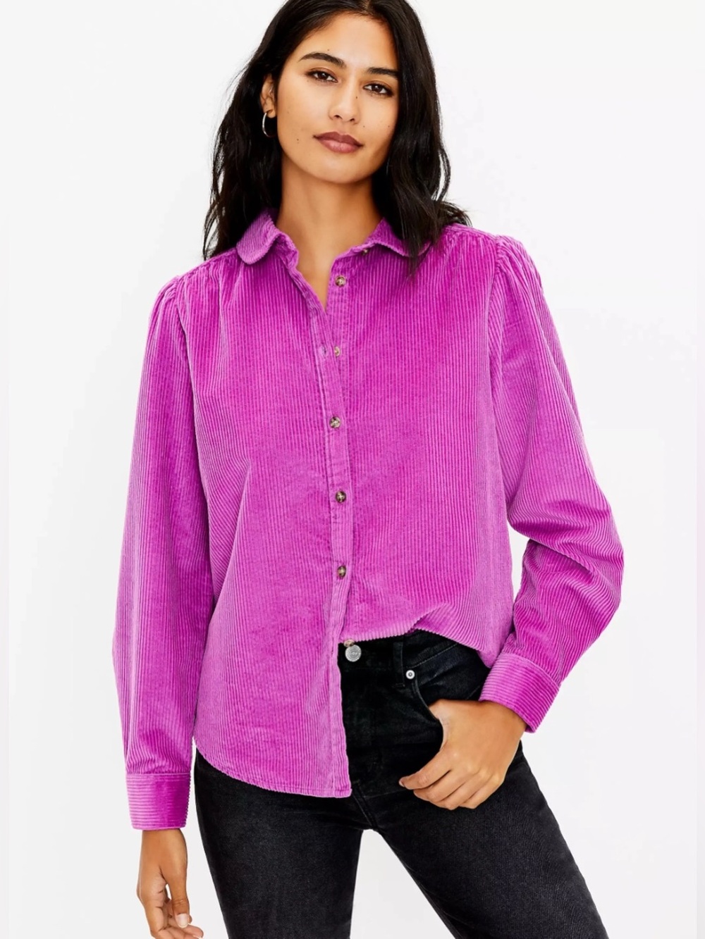 LOFT Fuchsia Corduroy Button-Down Shirt